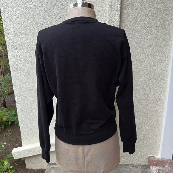LEEN Loopwheel Black Women's sweatshirt with top buttons. Made in USA from Saks - Picture 5 of 10